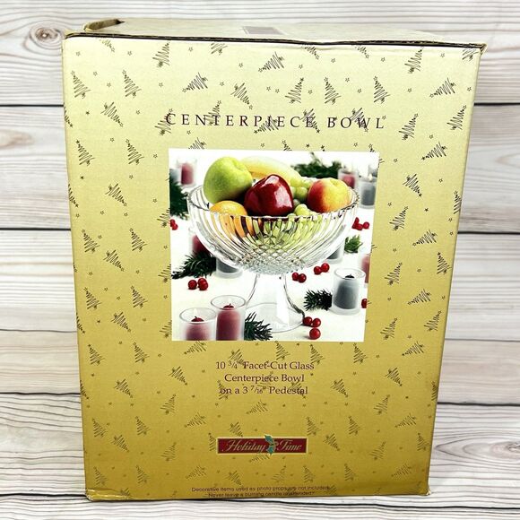 VTG Indiana Glass Centerpiece Bowl Facet-Cut Clear Glass Pedestal Fruit Dish EUC - Picture 3 of 13